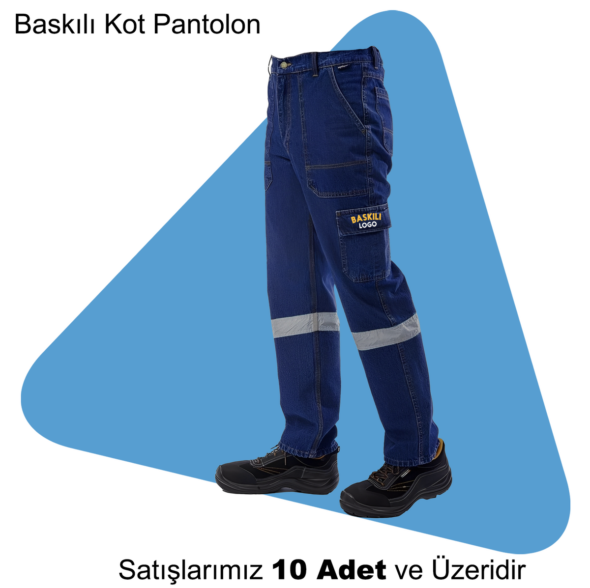 Şirket Logolu Baskılı Kot Pantolon