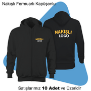 Şirket Logolu Nakışlı Kapüşonlu & Fermuarlı Sweat