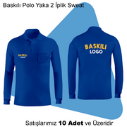 Şirket Logolu Baskılı Polo Yaka Uzun Kollu 2 İplik Sweat