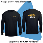 Şirket Logolu Nakışlı Bisiklet Yaka Uzun Kollu 2 İplik Sweat