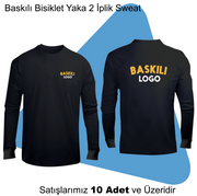 Şirket Logolu Baskılı Bisiklet Yaka Uzun Kollu 2 İplik Sweat