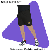 Şirket Logolu Nakışlı İki İplik Şort