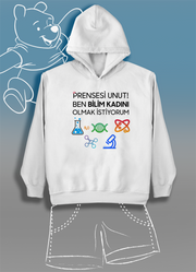 Prensesi Unut Bilim Kadını Olmak İstiyorum (Üniseks Çocuk Kapüşonlu)